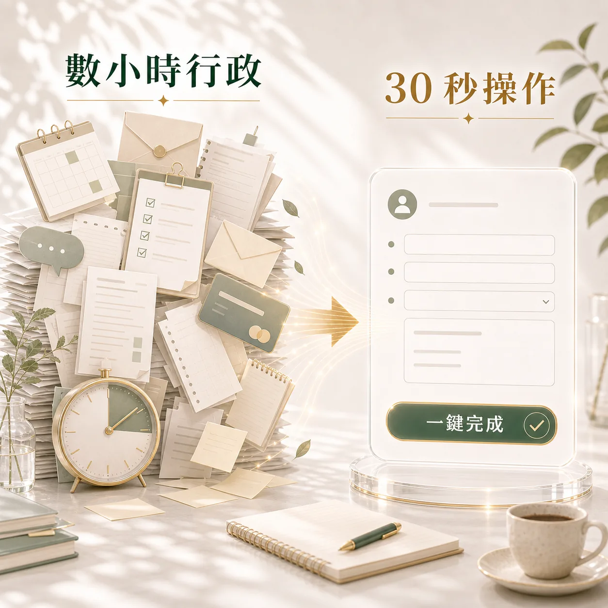 數小時行政轉成 30 秒操作，一鍵完成表單的方形示意圖
